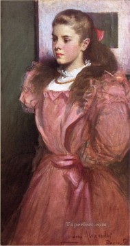 John Oil Painting - Young Girl in Rose aka Portrait of Eleanora Randolph Sears John White Alexander